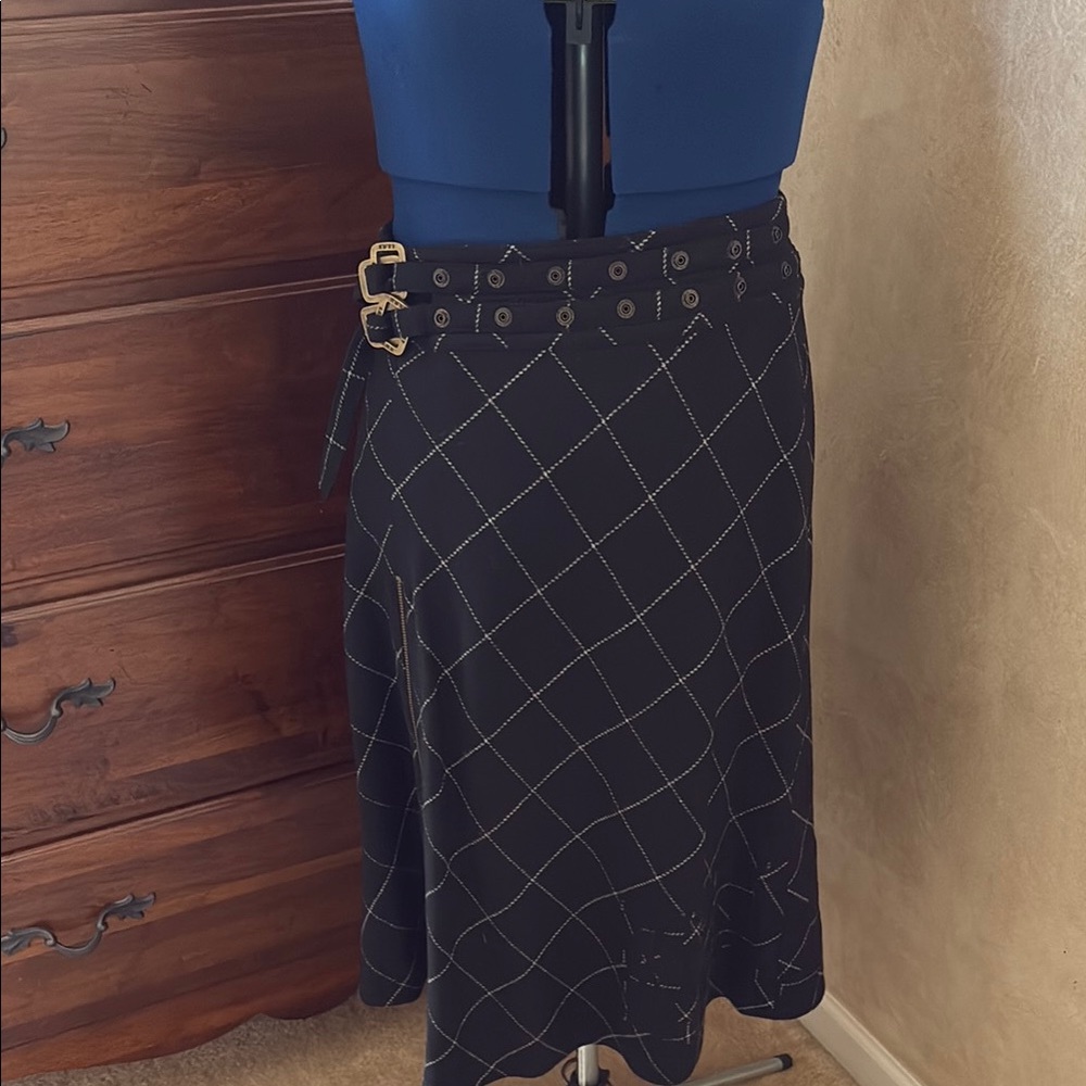 NWOT L.A.M.B. Gwen Stefani black windowpane A-line skirt.